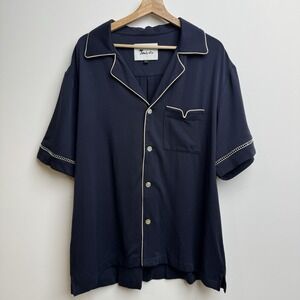 Tombolo Cabrisa Shirt  Large Men's Navy Short Sleeve Tencel Button Front White